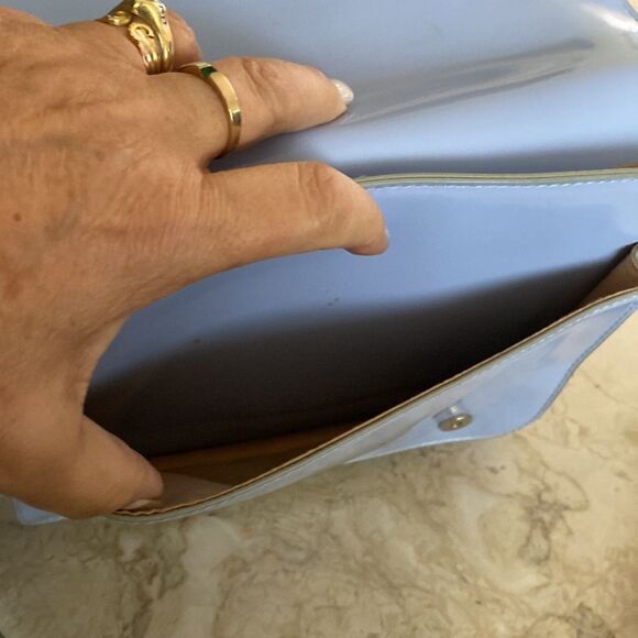 Heys Garden Party Mini Messenger Crossbody Bag Blue Patent Leather - Picture 12 of 14